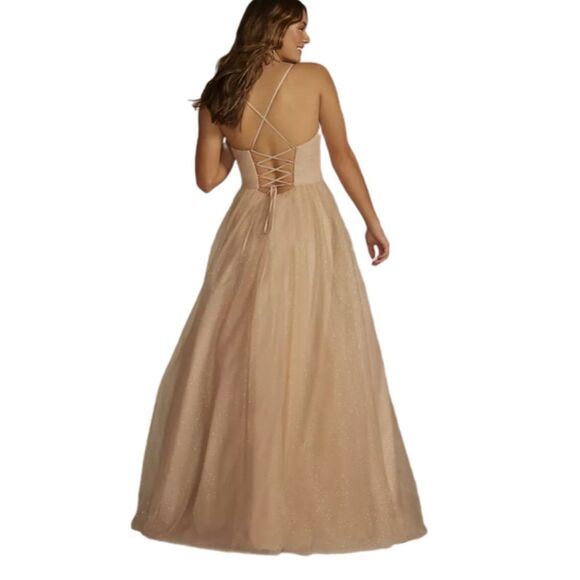 Jules & Cleo lace up glitter tule ball gown ROSEGOLD SIZE 18 - Picture 4 of 16